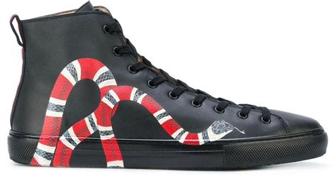 gucci leather high top with snake black|gucci embroidered sneakers.